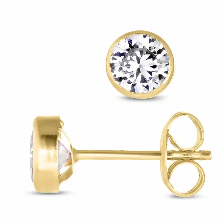 5 mm runde øredobber i 14 karat gull med zirkon - Gold Collection