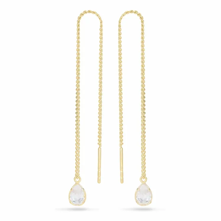lange dråpe kjedeøreringer i 14 karat gull med zirkon - Gold Collection