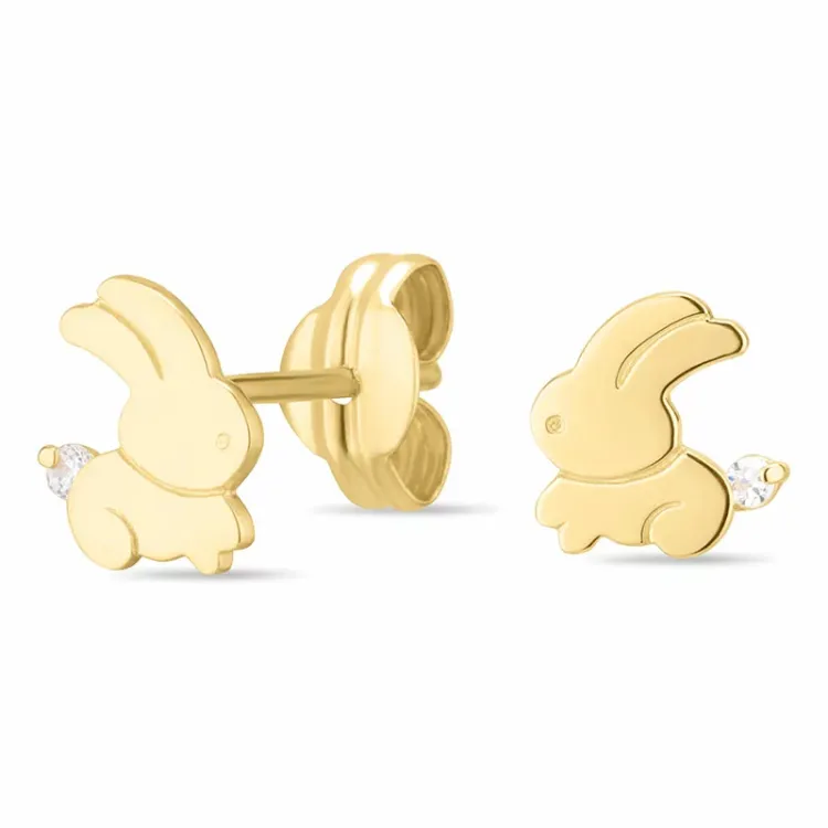 kanin ørestikker i 14 karat gull med zirkon - Gold Collection