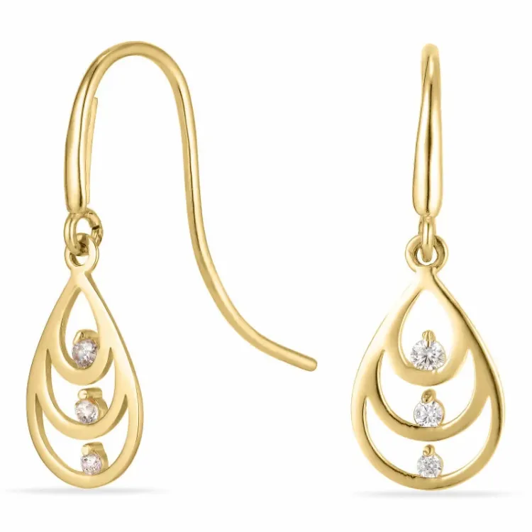 dråpe gulløredobb i 14 karat gull med zirkon - Gold Collection