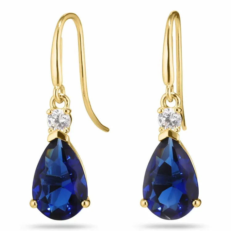 dråpe mørkeblå gulløredobb i 14 karat gull med syntetisk safir og zirkon - Gold Collection