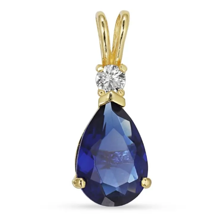 dråpe syntetisk safir anheng i 14 karat gull - Gold Collection
