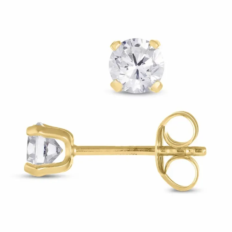 4 mm runde øredobber i 14 karat gull med zirkon - Gold Collection