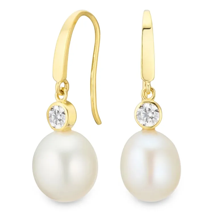 perle øredobber i 14 karat gull med zirkon - Gold Collection