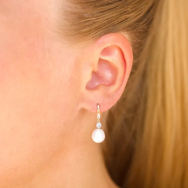 perle øredobber i 14 karat gull med zirkon - Gold Collection