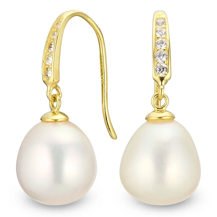 perle øredobber i 14 karat gull med zirkon - Gold Collection