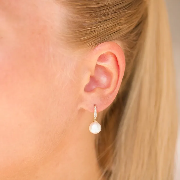 perle øredobber i 14 karat gull med zirkon - Gold Collection