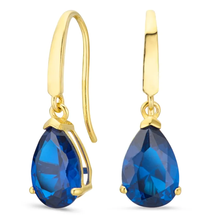 dråpeformede øredobber i 14 karat gull med syntetisk safir og zirkon - Gold Collection