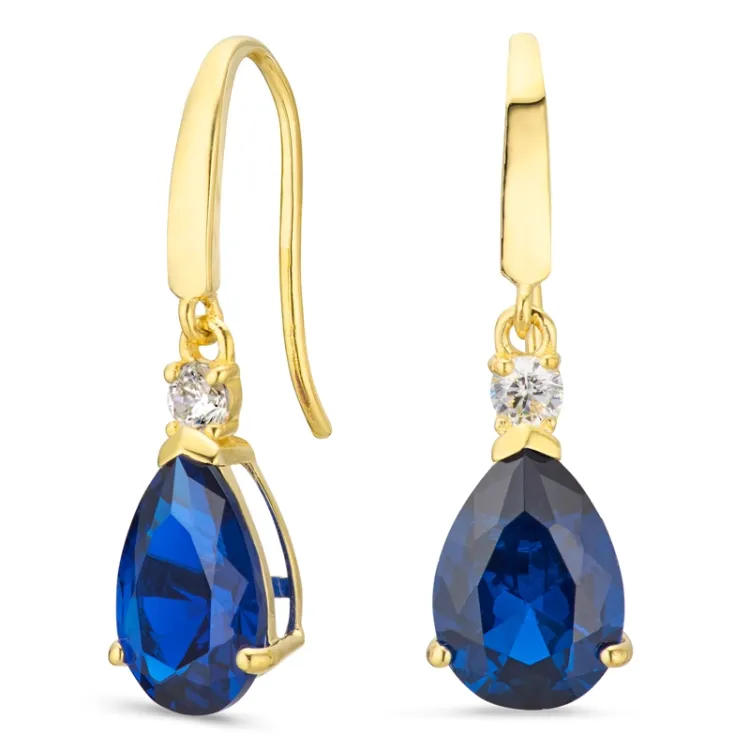 dråpeformede øredobber i 14 karat gull med syntetisk safir og zirkon - Gold Collection