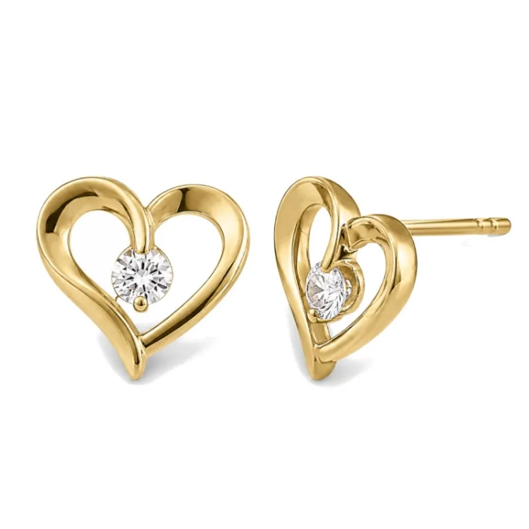 hjerte øredobber i 14 karat gull med zirkon - Gold Collection