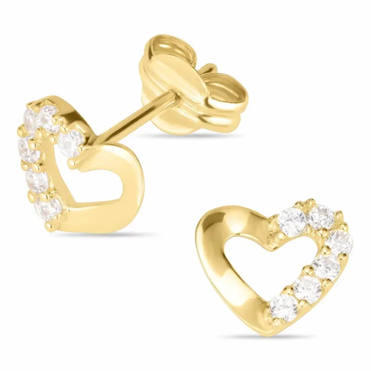 hjerte øredobber i 14 karat gull med zirkon - Gold Collection