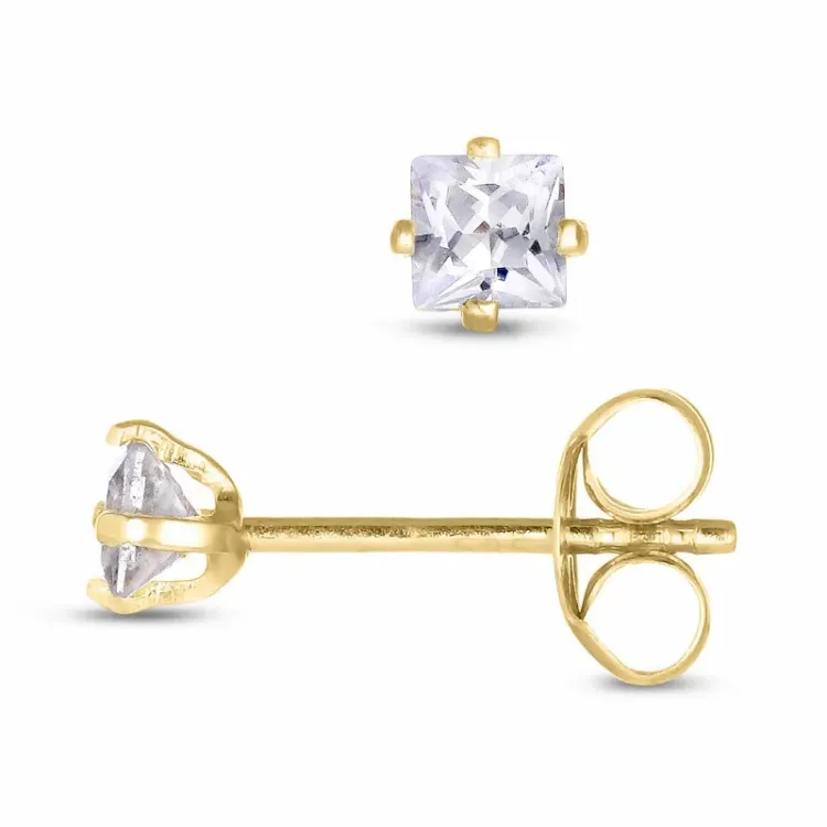 firkantet 3 x 3 mm øredobber i 14 karat gull med zirkon - Gold Collection