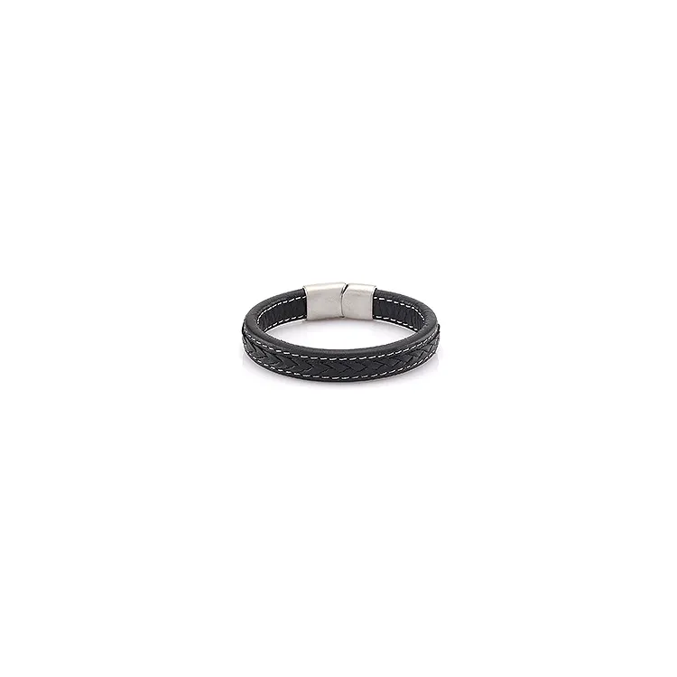 Herre armbånd i svart lær med stållås x 12,0 mm