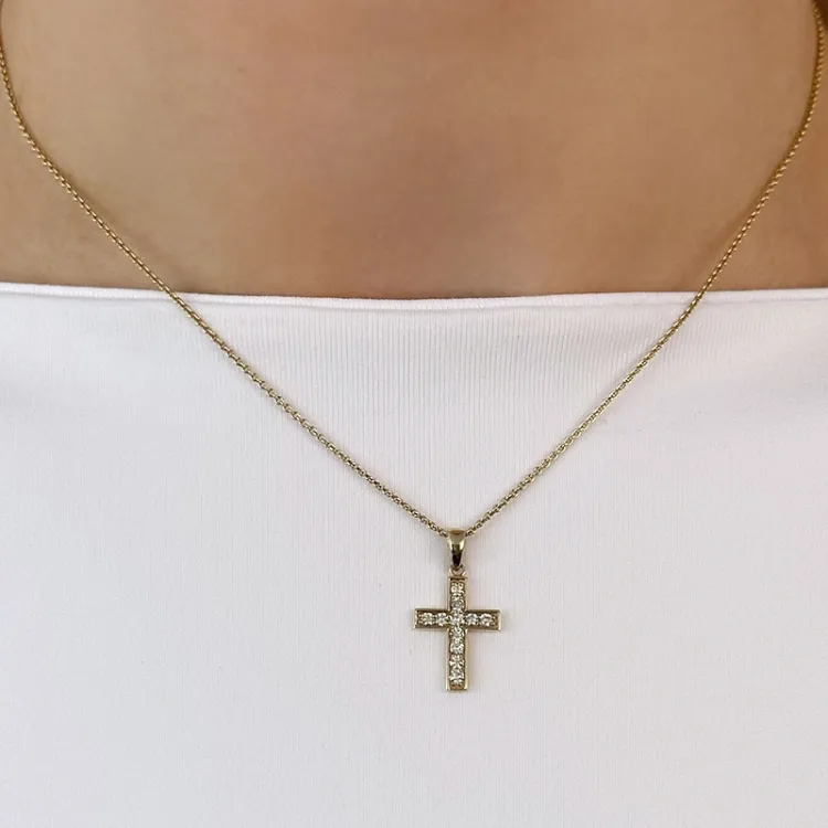 kors diamant anheng i 14 karat gull 0,251 ct