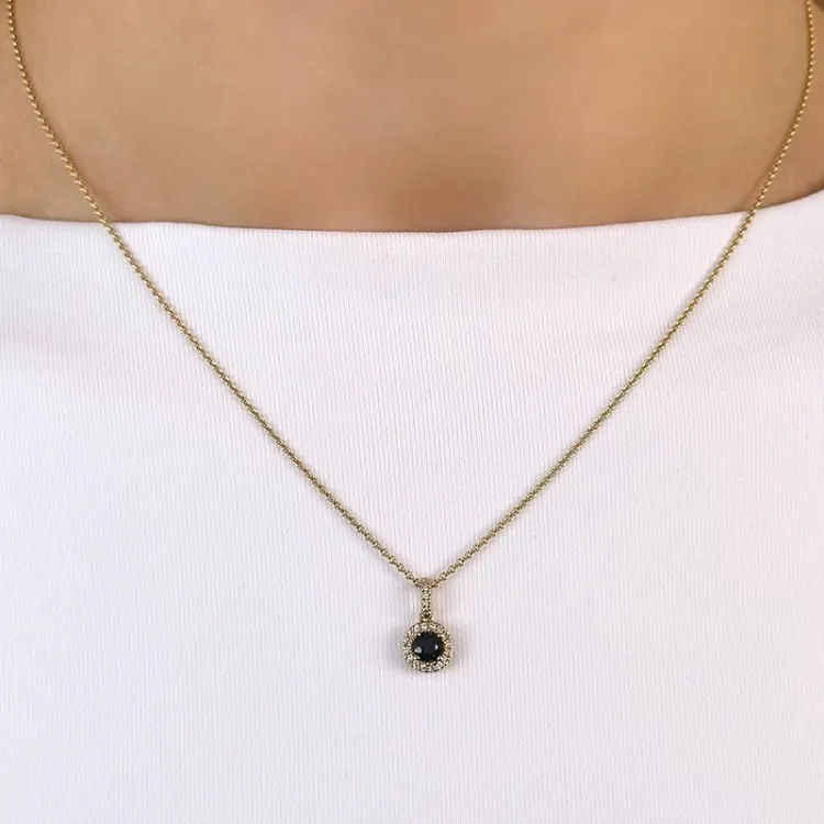 rundt safir diamantanheng i 14 karat gull 0,34 ct 0,084 ct