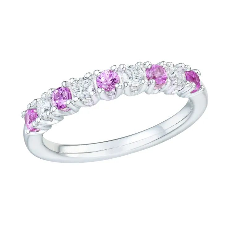 rosa safir diamantring i 14 karat hvitt gull 0,24 ct 0,45 ct