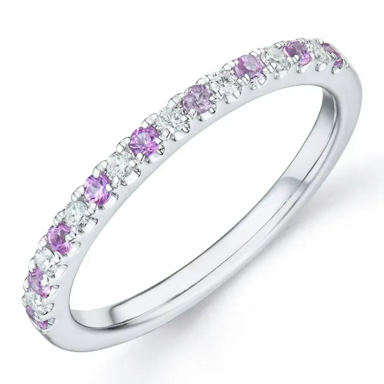 rosa safir diamantring i 14 karat hvitt gull 0,104 ct 0,198 ct