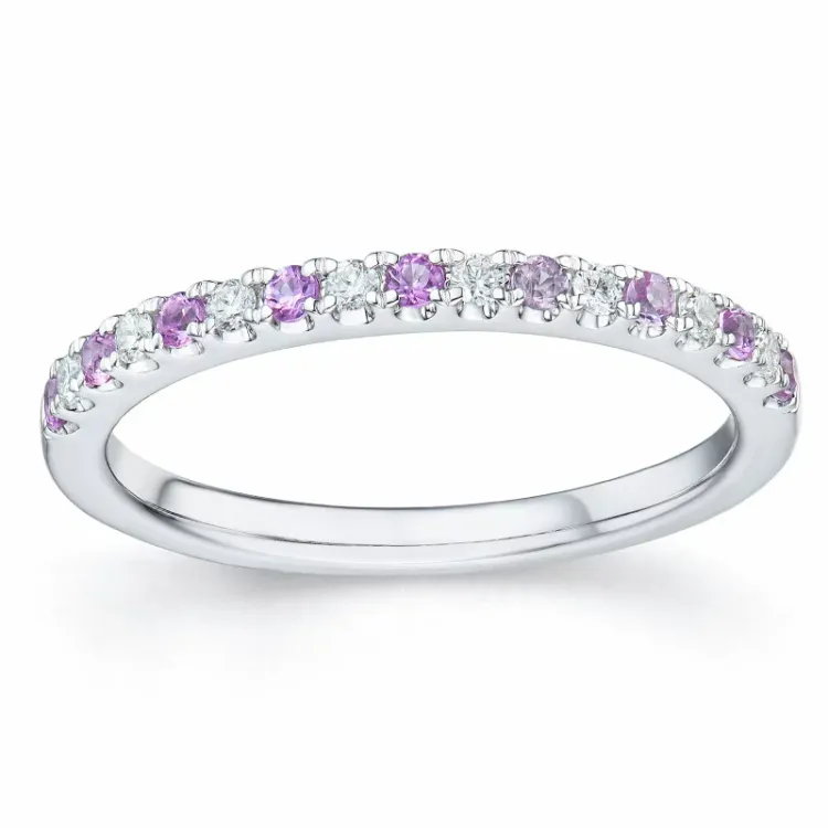 rosa safir diamantring i 14 karat hvitt gull 0,104 ct 0,198 ct