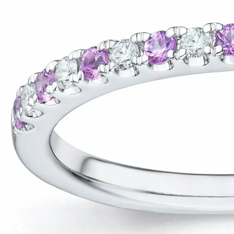 rosa safir diamantring i 14 karat hvitt gull 0,104 ct 0,198 ct