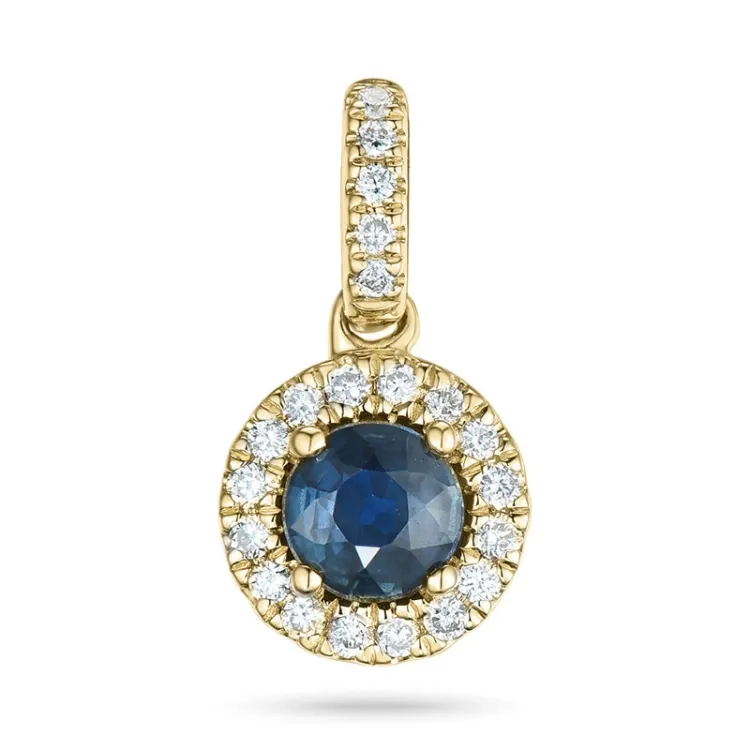 rundt safir diamantanheng i 14 karat gull 0,34 ct 0,084 ct