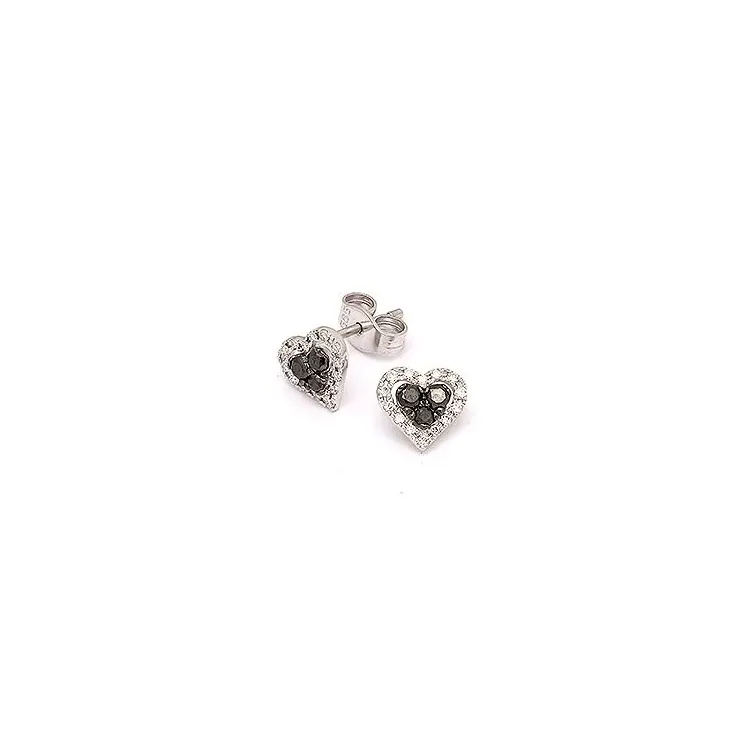 hjerte diamant ørestikker i 14 karat hvitt gull med diamant og svart diamant
