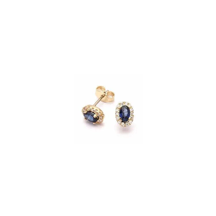 ovale safir øredobber i 14 karat gull med diamant og safir 