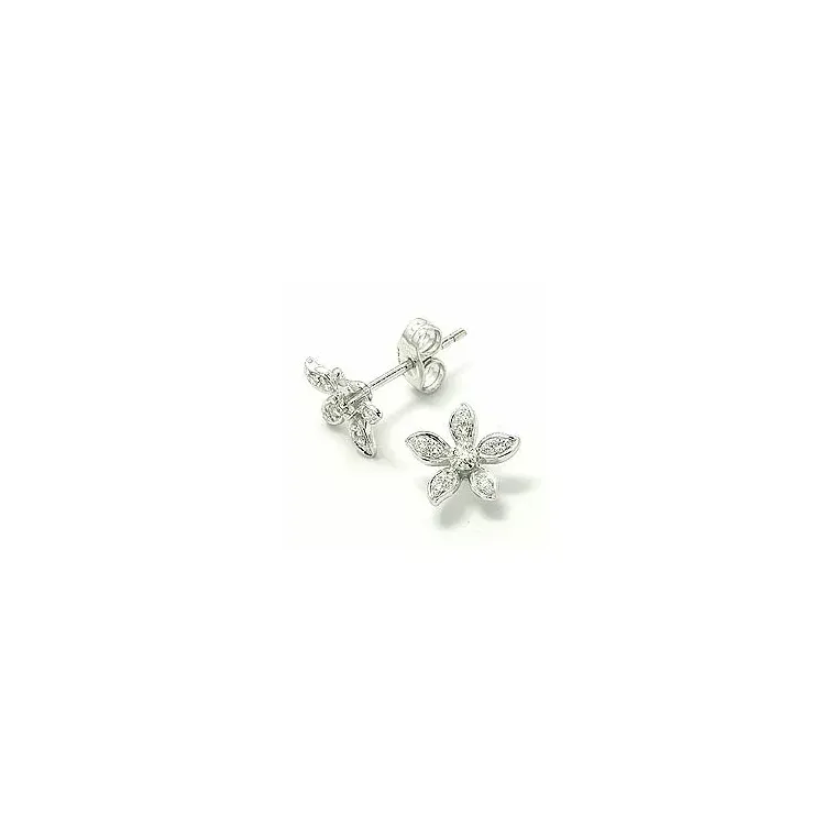 Blomst hvite diamant ørestikker i 14 karat hvitt gull med diamanter