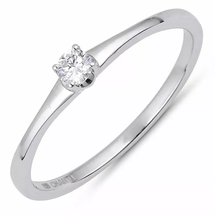 solitairering i 14 karat hvitt gull 0,09 ct
