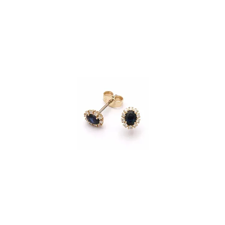 blomst safir øredobber i 14 karat gull med diamant og safir