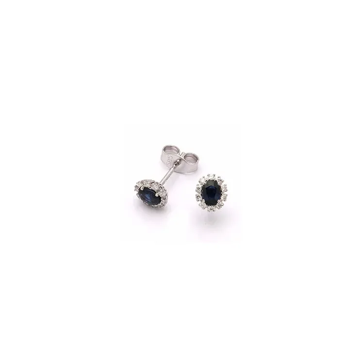 blomst safir ørestikker i 14 karat hvitt gull med diamant og safir 