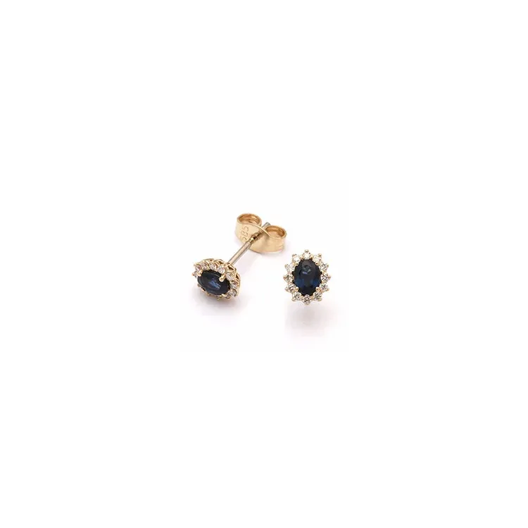 blomst safir øredobber i 14 karat gull med diamant og safir