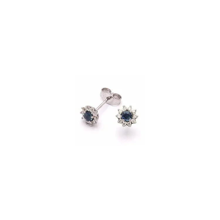 safir rosettørepynt i 14 karat hvitt gull med diamant og safir