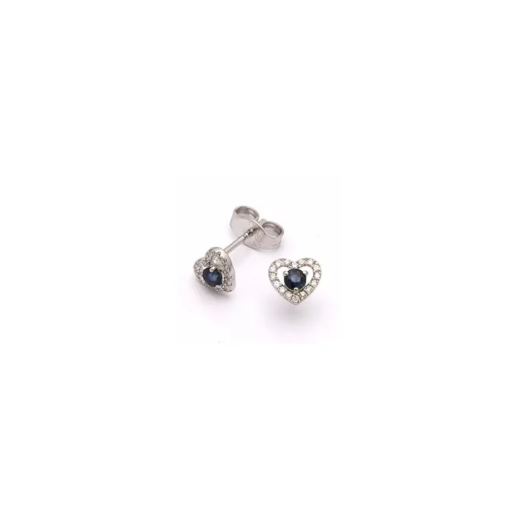 hjerte safir ørestikker i 14 karat hvitt gull med diamant og safir 