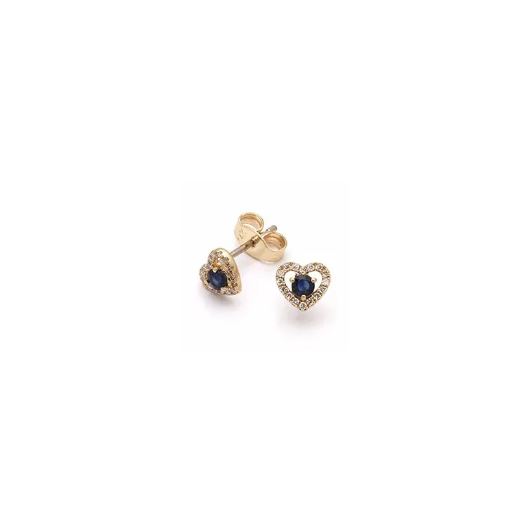 hjerte safir øredobber i 14 karat gull med diamant og safir