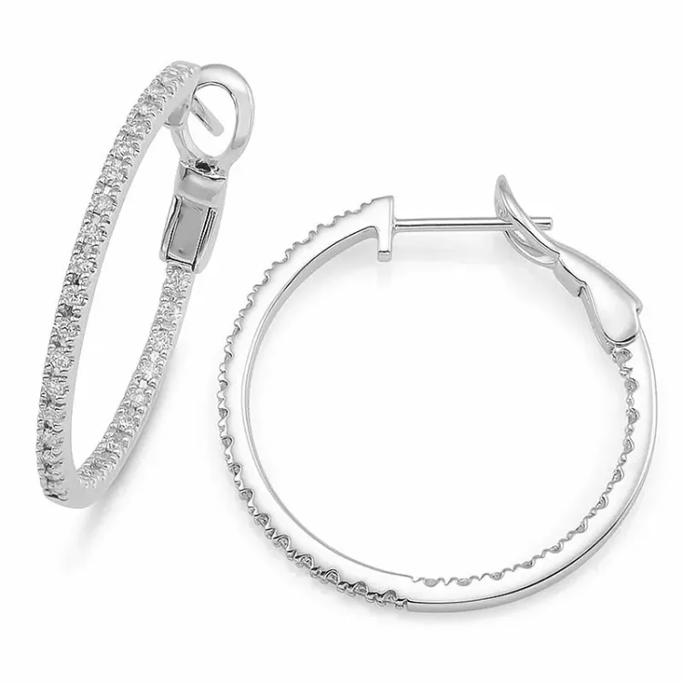 20 mm diamant creol i 14 karat hvitt gull med diamant