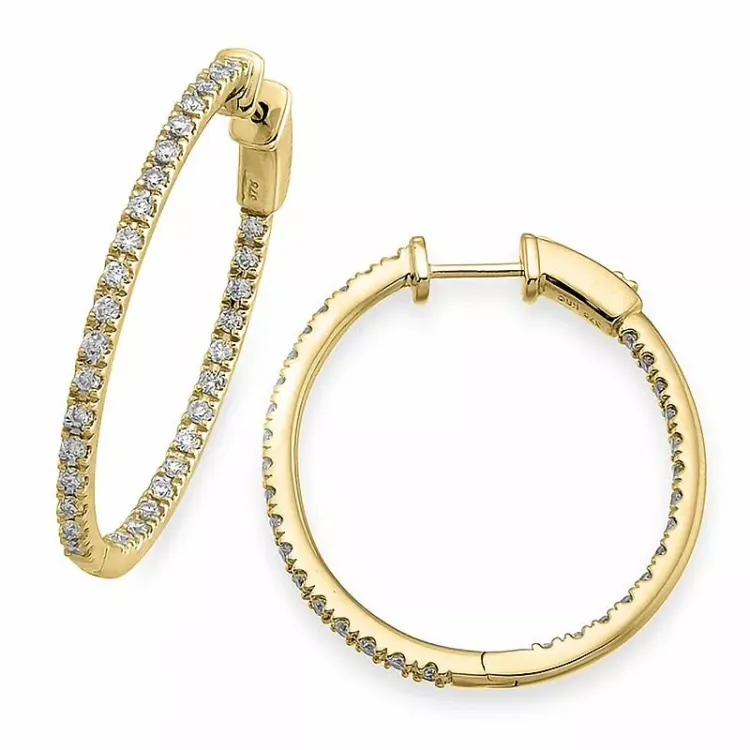24 mm diamant creol i 14 karat gull med diamant