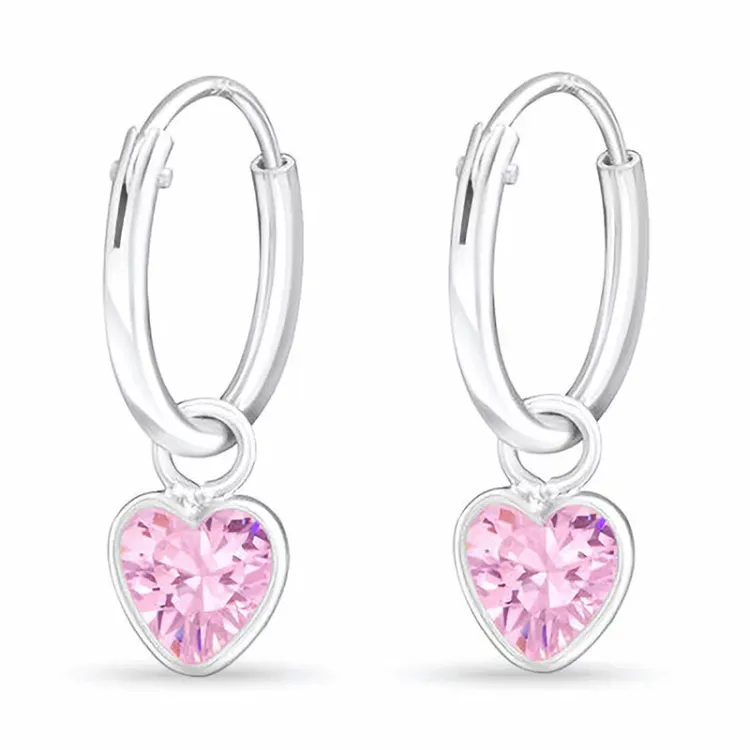 12 mm hjerte rosa krystall creol i sølv - Little Ones