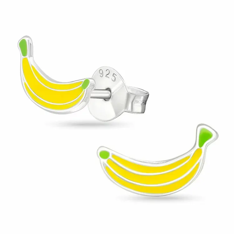 banan gul øredobber i sølv - Little Ones