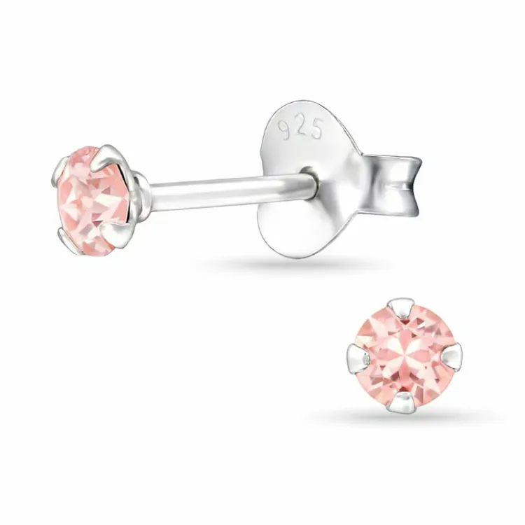 3 mm rosa øredobber i sølv