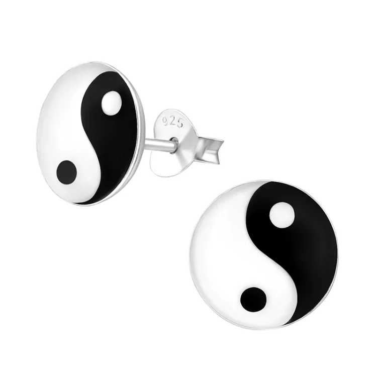runde Yin og Yang ørestikker i sølv - Little Ones