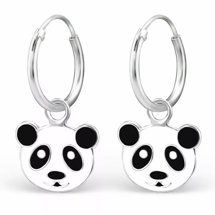 12 mm panda creol øredobber i sølv - Little Ones