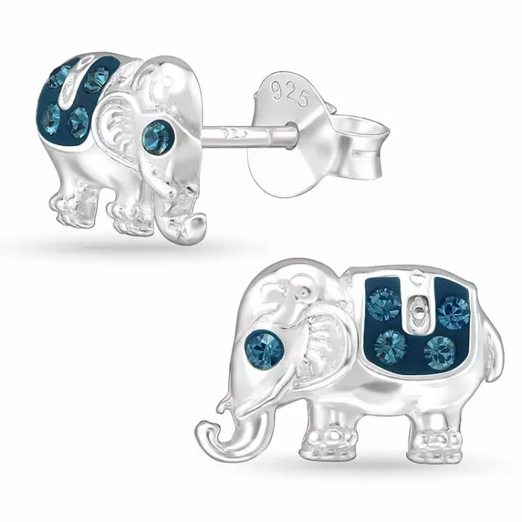 elefant krystall ørestikker i sølv - Little Ones