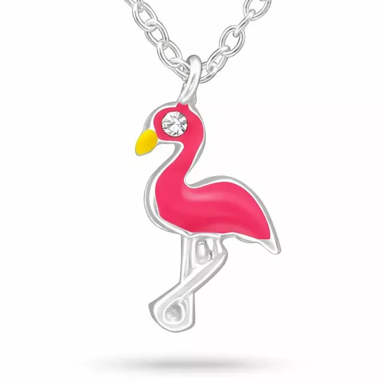 flamingo krystall halskjede i sølv med anheng i sølv - Little Ones