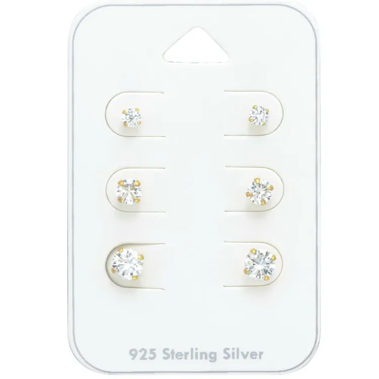 3 x 4 x 5 mm zirkon ørestikker i forgylt sølv