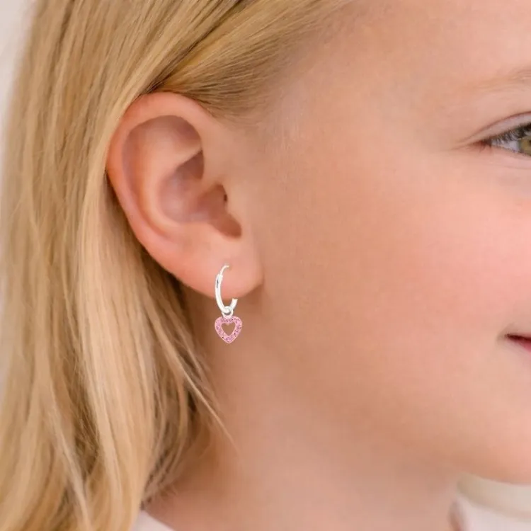12 mm hjerte rosa krystall creol i sølv - Little Ones