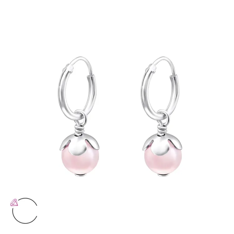 10 mm rosa perle creol i sølv - Little Ones