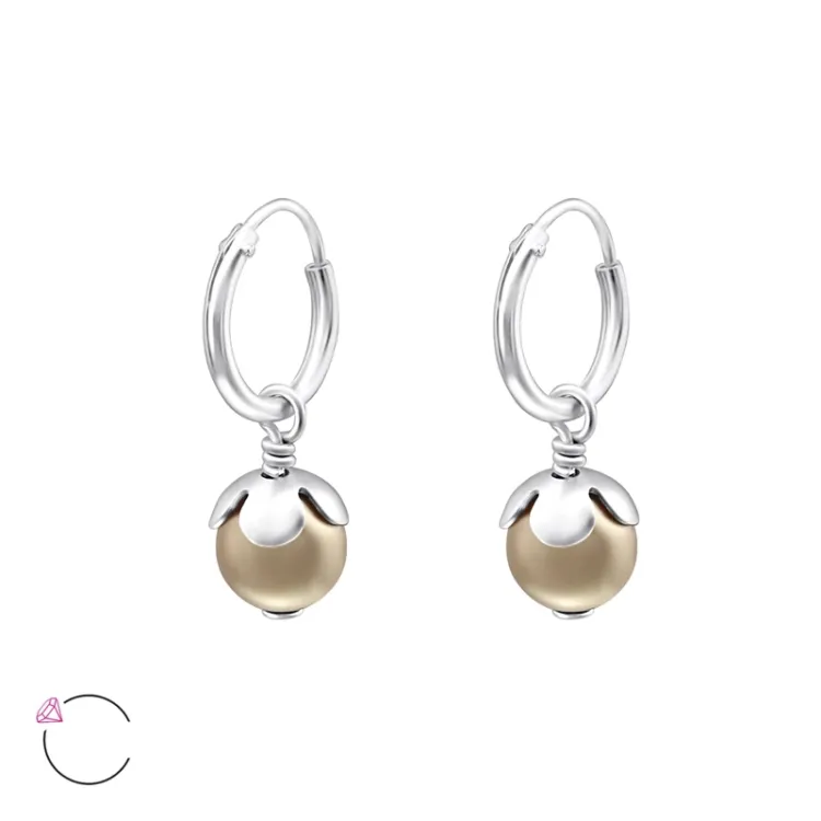 10 mm brune perle creol i sølv