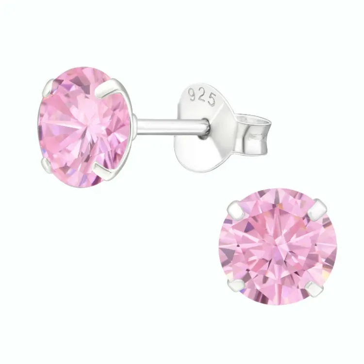 6 mm runde rosa ørestikker i sølv - Little Ones