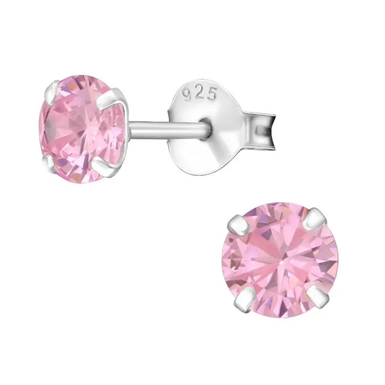 5 mm runde rosa ørestikker i sølv - Little Ones