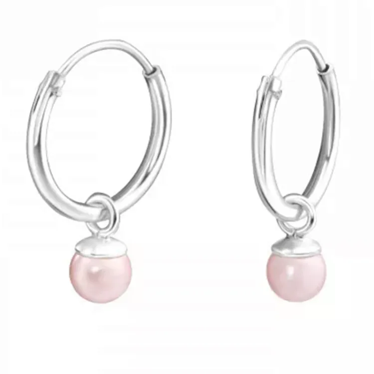 12 mm rosa perle creol i sølv - Little Ones